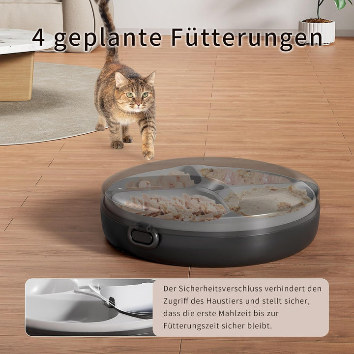 Nassfutterautomat, batteriebetriebener automatischer Katzenfutterautomat, 8oz*4 Mahlzeiten mit zeitg