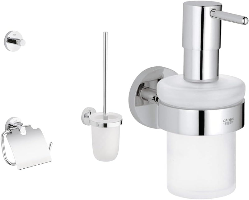 GROHE Essentials Accessoires Bath Chrom, 40407001, Rund, Weiss & Essentials - Seifenspender, Chrom,