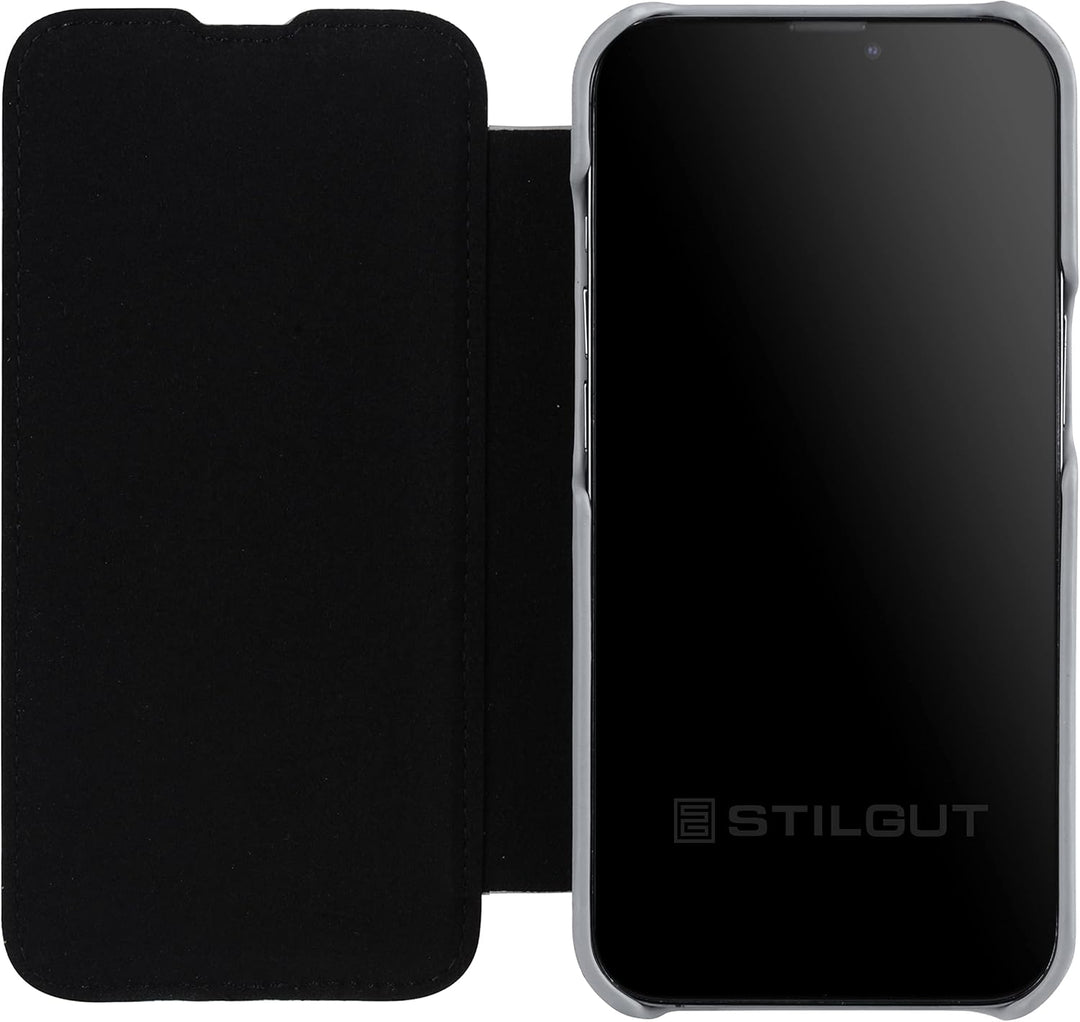 STILGUT Book Case kompatibel mit iPhone 13 Mini (5.4“) Hülle aus Leder zum Klappen, Klapphülle, Hand