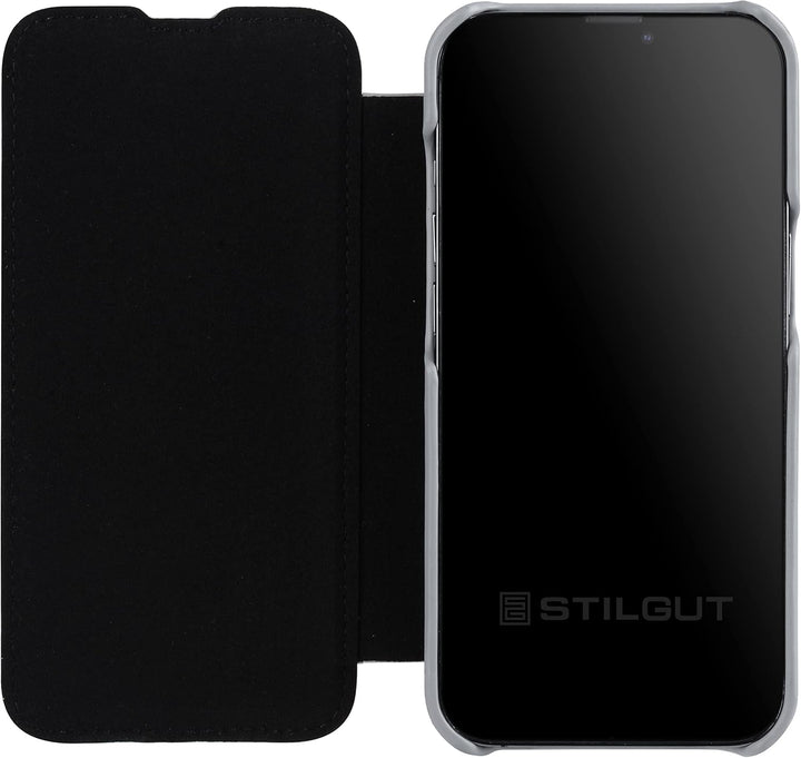 STILGUT Book Case kompatibel mit iPhone 13 Mini (5.4“) Hülle aus Leder zum Klappen, Klapphülle, Hand