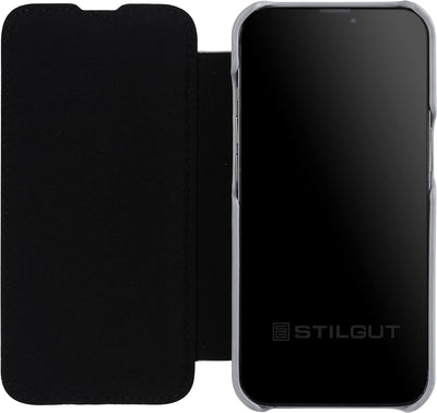 STILGUT Book Case kompatibel mit iPhone 13 Mini (5.4“) Hülle aus Leder zum Klappen, Klapphülle, Hand