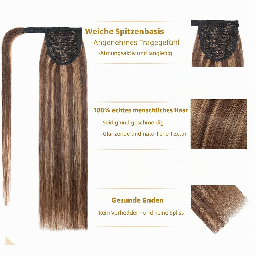 SEGO Ponytail Extension Echthaar Pferdeschwanz Zopf Haarteil Haarverlängerung Hair Piece Haar Hitzeb
