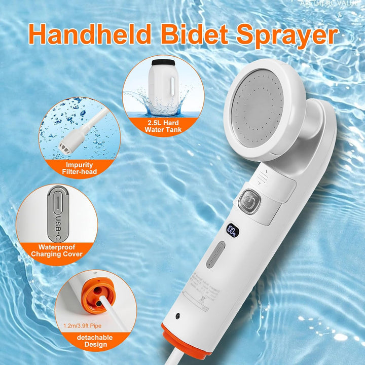 Tragbar Elektrisches Bidet mit 2,5L-Wassertank,1600-mAh Akku