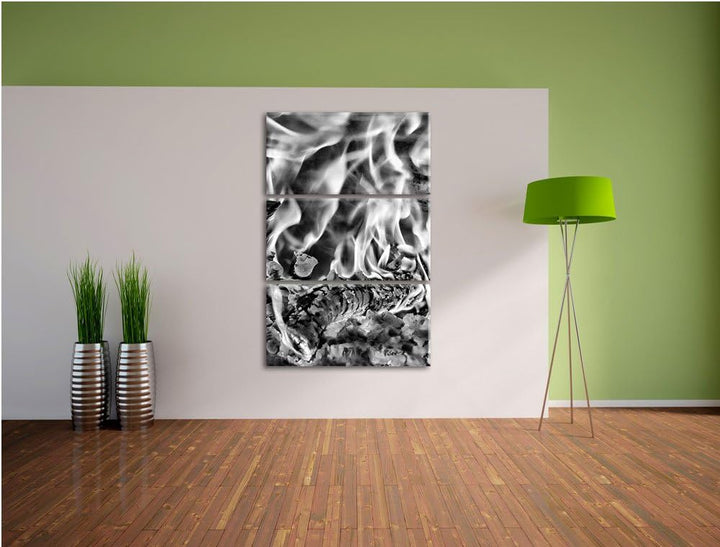 Pixxprint Gemütliches Holz im Feuer als Leinwandbild/Grösse: 3 Teilig (120x80) cm/Wandbild/Kunstdruc