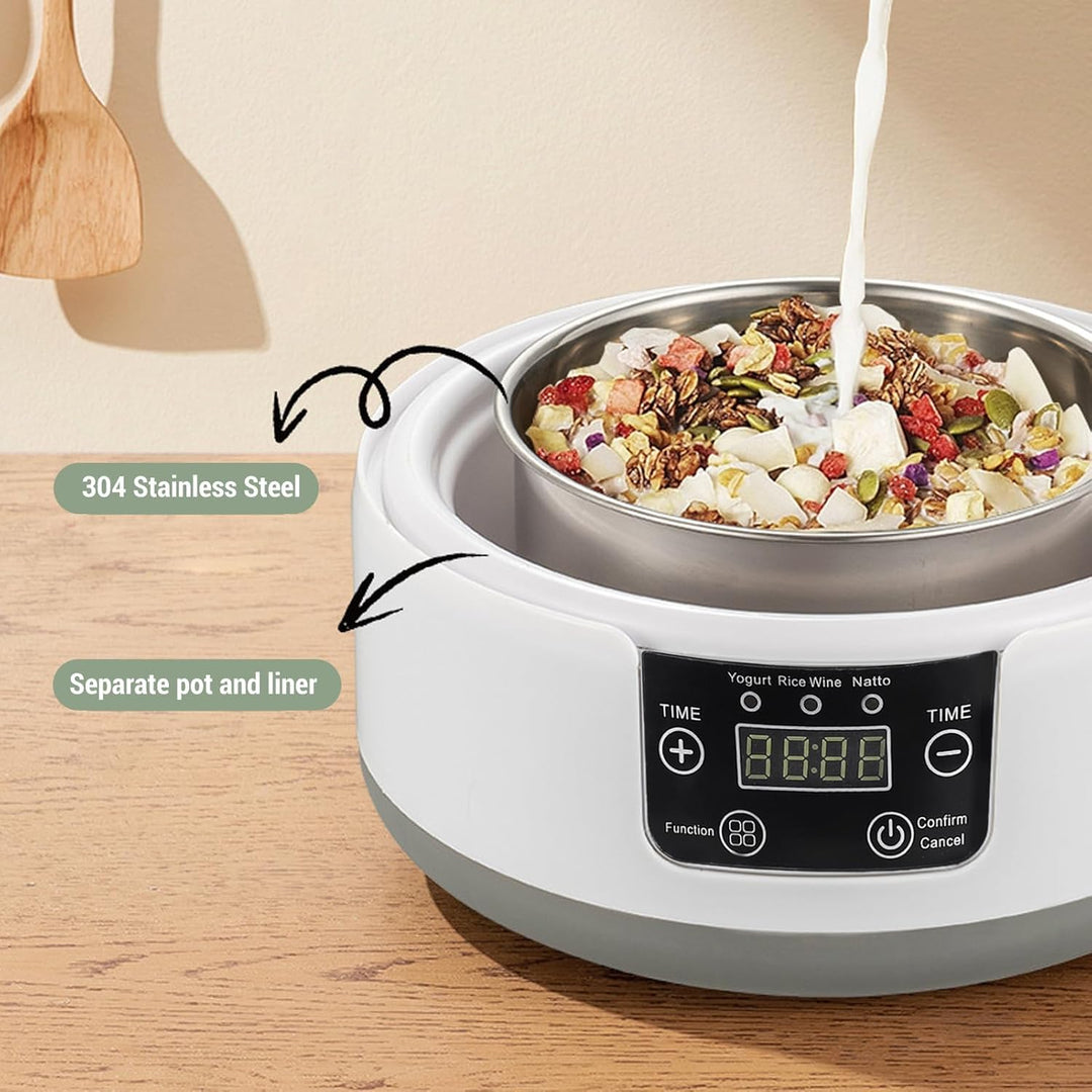 Elektrischer Joghurtbereiter, Hausgemachter Natto-Maker, Kleiner Inkubator mit Gläsern, Edelstahlein