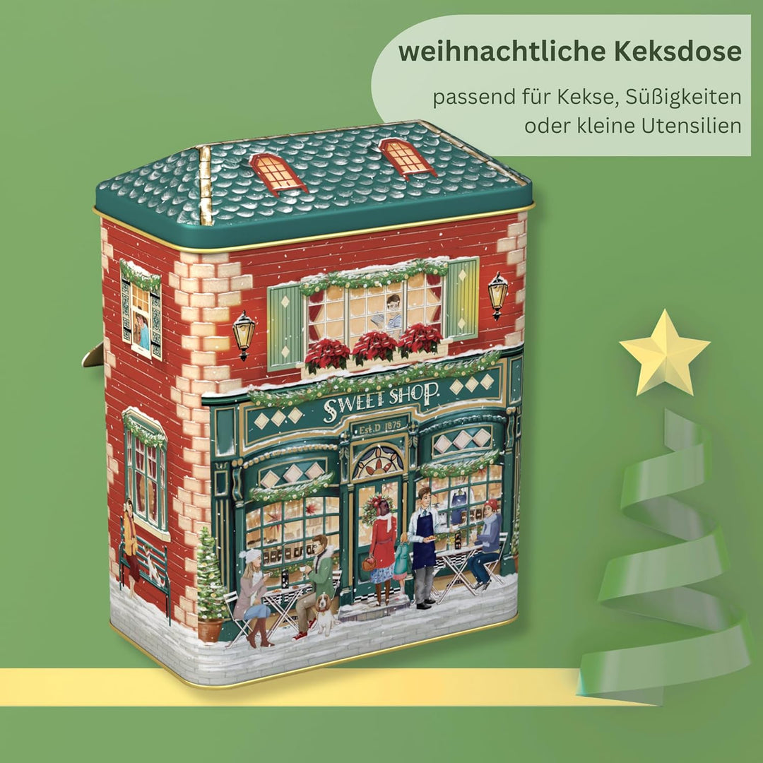 MediMuc Kleines Haus Winter Sweet mit Vordach - Dose, Gebäckdose, Geschenkdose, Sammlerdose - Volume