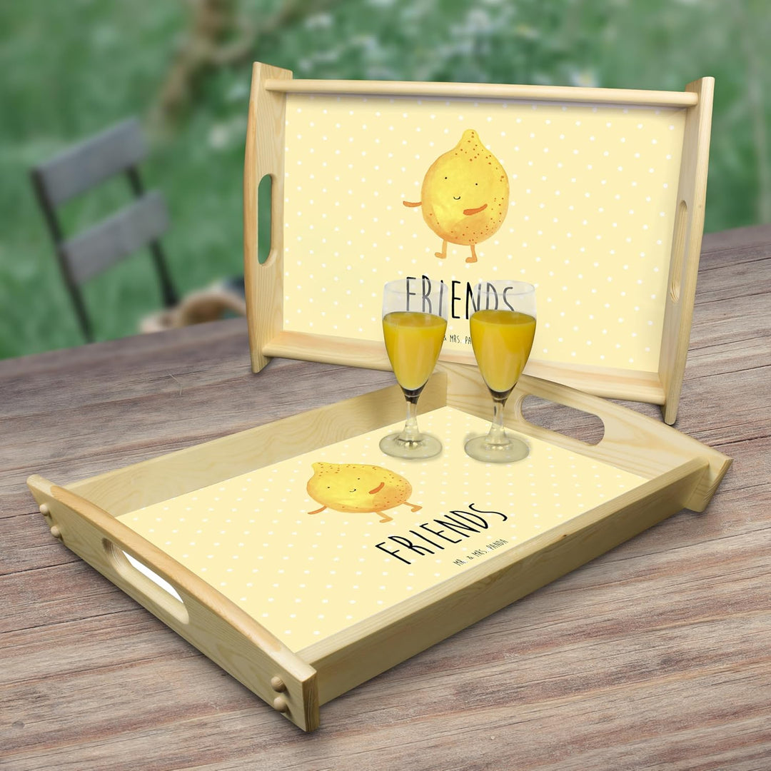 Mr. & Mrs. Panda Tablett Beste Freunde Zitrone - Geschenk, serviertablett aus Holz, kaffeetablett, F