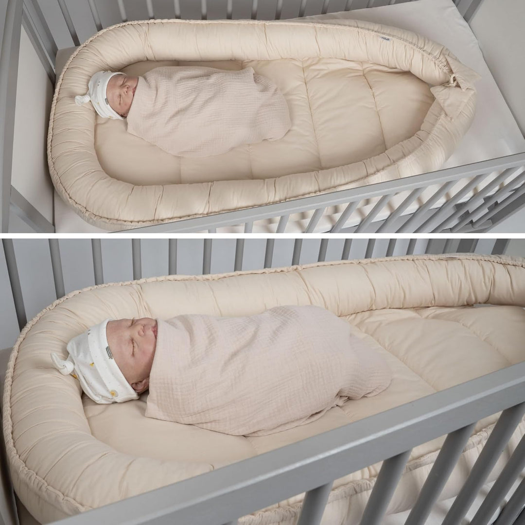 PaLulli 120x60 cm Babynest Babynestchen XXL Babykokon 2seitig 100% Baumwolle Kissen Nestchen für Bab