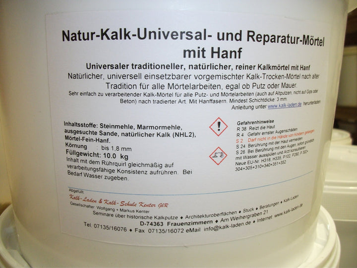 Naturkalk-Universal- und Reparaturmörtel mit Hanf 10kg Trockenmörtel im Eimer