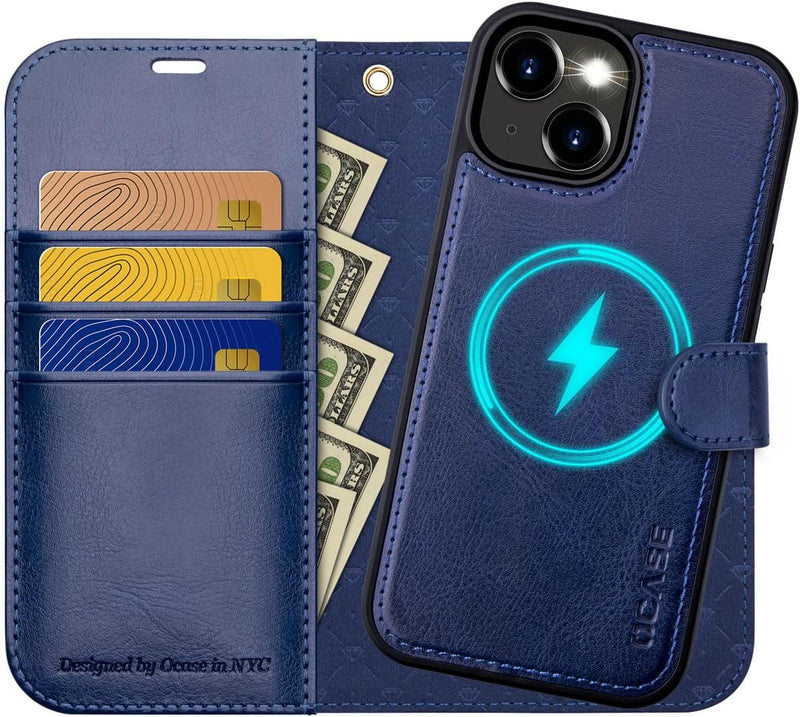 OCASE iPhone 15 Hülle(2in1) Leder Stossfestes Case [Abnehmbare magnetische Hülle] [Kabelloses Laden]