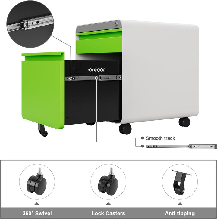 Dripex Metall Rollcontainer Stahl Rollcontainer mit 2 Schubladen und Hängeregistratur Abschliessbare