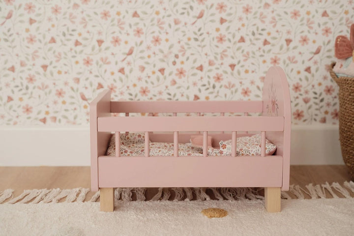 Little Dutch Puppenbett Bett für Babypuppen Puppen Holz rosa mit Blume - rosa