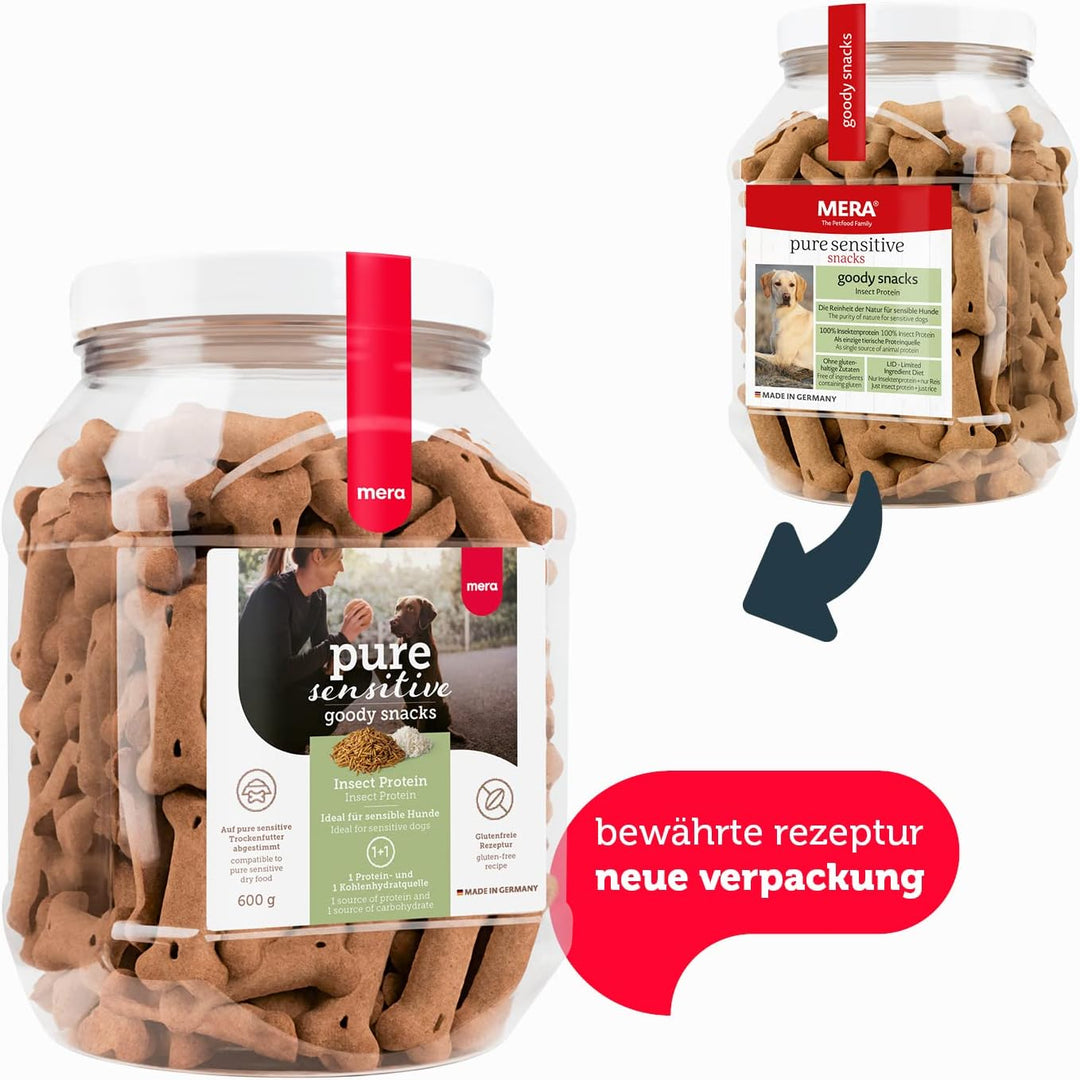 MERA Pure Sensitive Hundefutter &amp; Pure Sensitive Goody Snack Insect, gesunde Leckerlis für Sensible