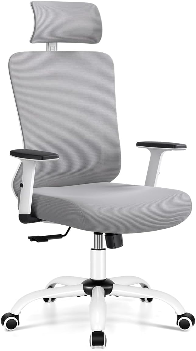 KERDOM Bürostuhl, Ergonomischer Schreibtischstuhl mit Verstellbarer Kopfstütze und Lendenwirbelstütz