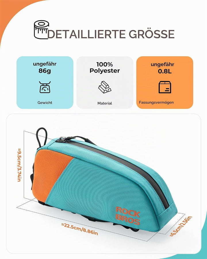 ROCKBROS Fahrrad Rahmentasche 0,8L Fahrradtasche Oberrohr, Oberrohrtasche Lenkertasche für MTB, Renn