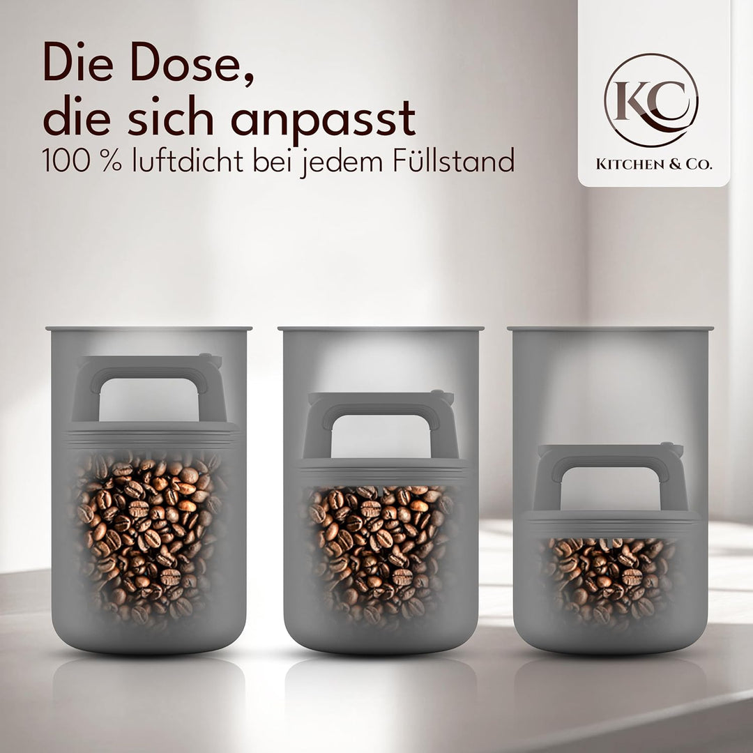 Kaffeedose luftdicht für 1 kg Kaffeebohnen mit Vakuumdeckel (Behälter für Kaffee, Tee, Edelstahl Dos