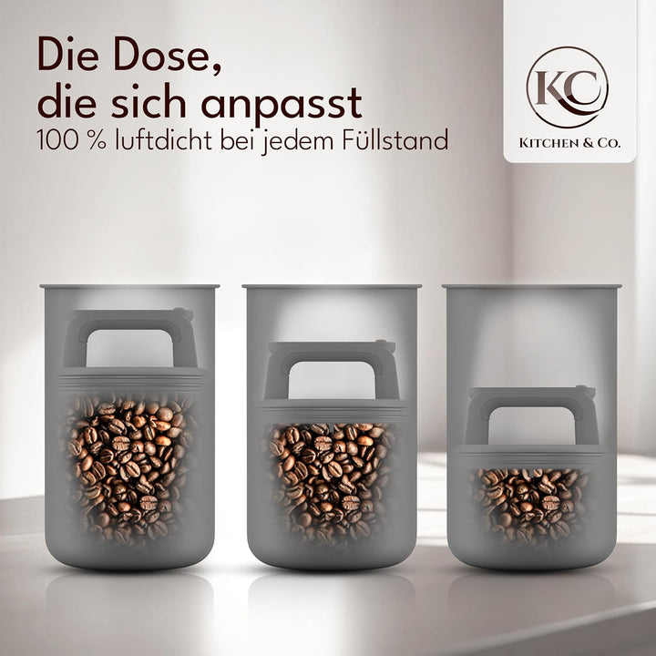 Kaffeedose luftdicht für 1 kg Kaffeebohnen mit Vakuumdeckel (Behälter für Kaffee, Tee, Edelstahl Dos