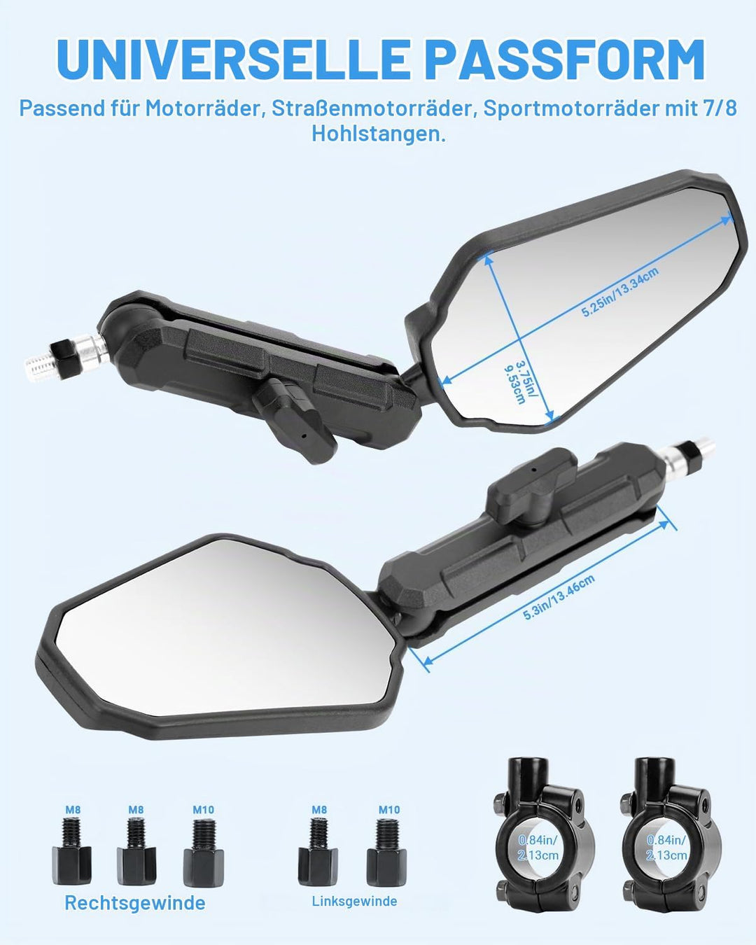 SUPAREE Universal Motorrad Rückspiegel Motorrad Spiegel Klappbar Offroad motorrad Spiegel e-Geprüft