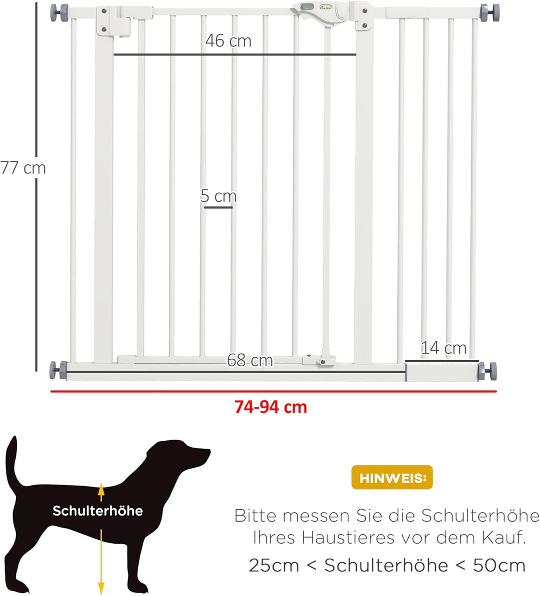PawHut Türschutzgitter Treppenschutzgitter mit 14 cm Verlängerung Türgitter ohne Bohren mit Auto-Clo