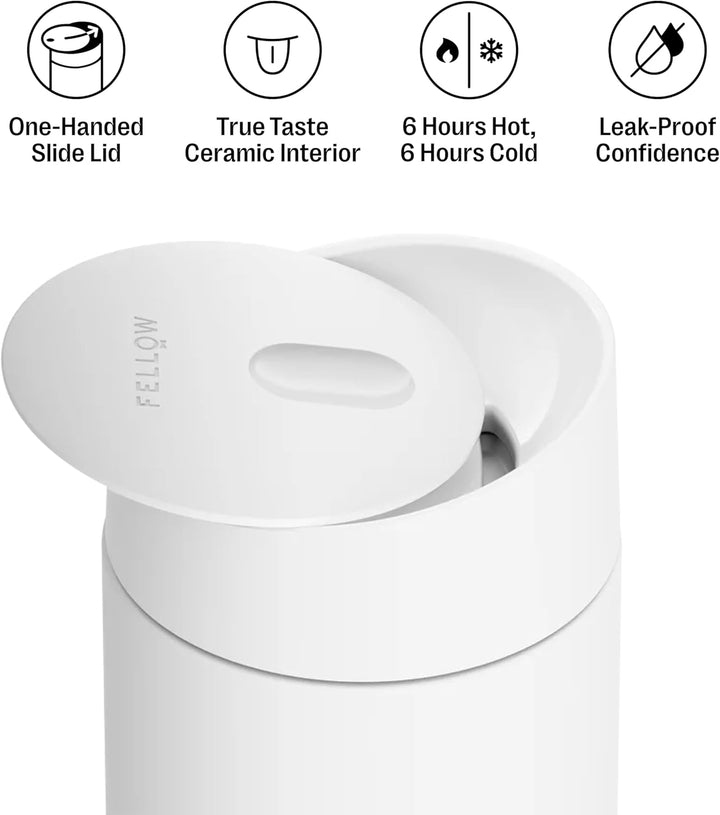 Fellow 12 oz Carter Move Travel Coffee Mug with Slide-Lock Lid - Leakproof To-Go Coffee Cup with Cer
