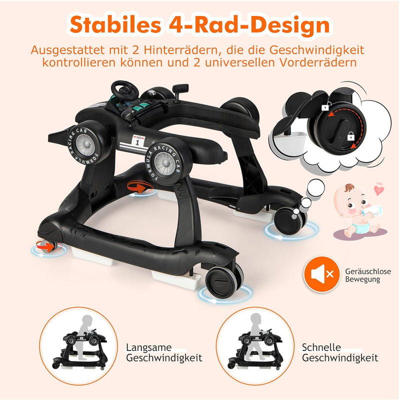 GOPLUS 4 in 1 Baby Lauflernhilfe, Lauflernwagen höhenverstellbar mit Licht & Musik, Baby Walker Auto