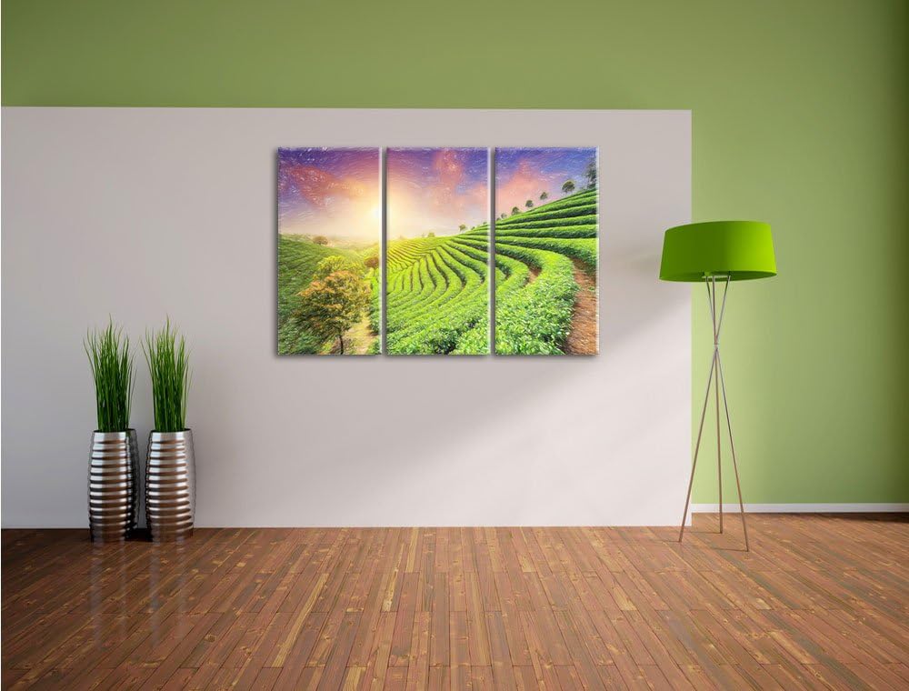 Pixxprint Japanische Treppenfelder / 3-Teilig/Gesamtmass 120cm Leinwandbild bespannt auf Holzrahmen/