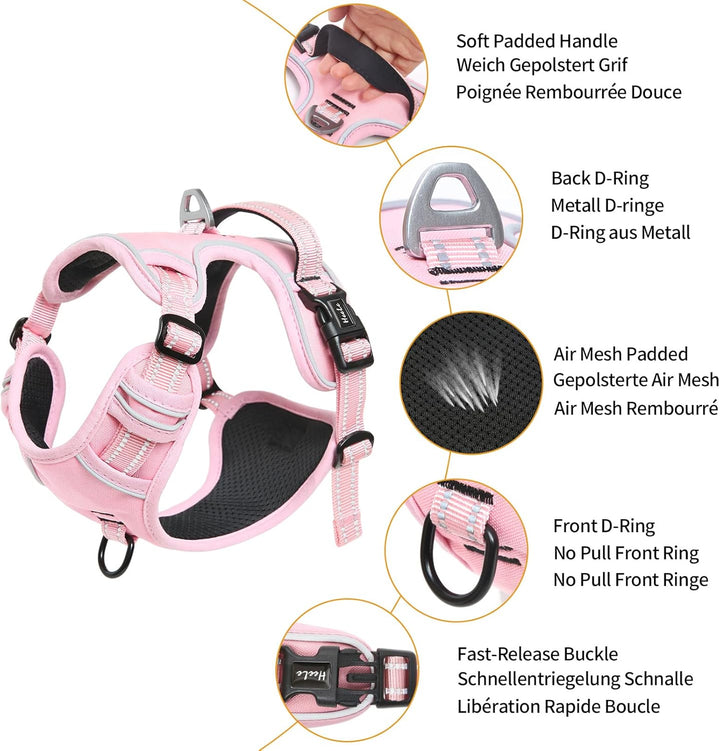 HEELE Hundegeschirr, Zugentlastung, reflektierend, mit gepolstertem Griff, Kontrolle, 2 Metallringe,