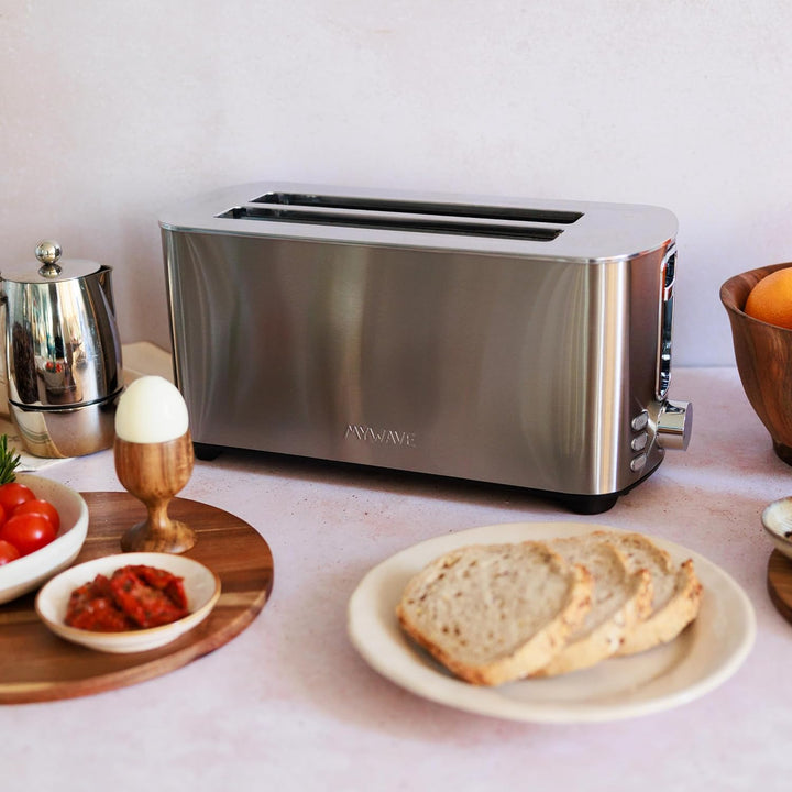 MYWAVE 8436587300929 Grosser Toaster mit 2 Langschlitzen Für Brot und Backwaren, Stainless Steel, Me