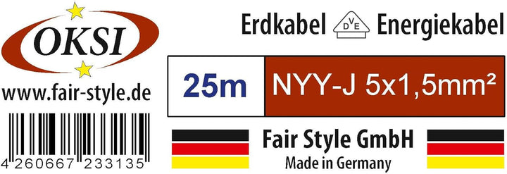 OKSI 25m NYY-J 5x1,5 mm² Erdkabel Elektrokabel Beton und Freien Kupfer Made in Germany 25 m NYY-J 5x
