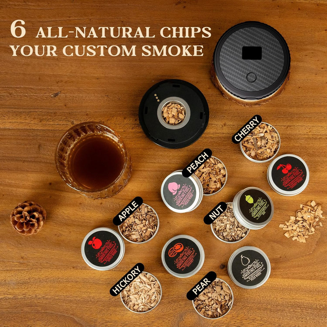 Whiskey Smoker Kit, CIRYASR Cocktail Räucherset Elektrisch ohne Butan mit 6 Flavors Holzspänen, RGB