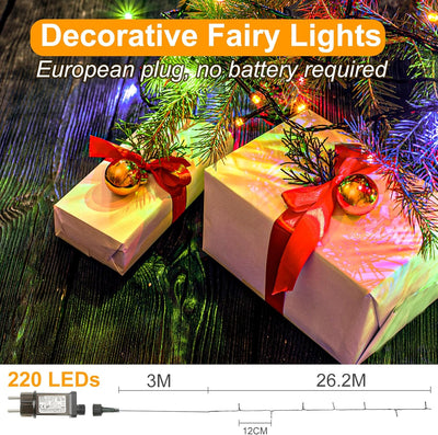 LED Lichterkette Innen Aussen, 220er LED Lichterkette Weihnachtsbaum, 8 Modi IP44 Wasserdicht Fairy