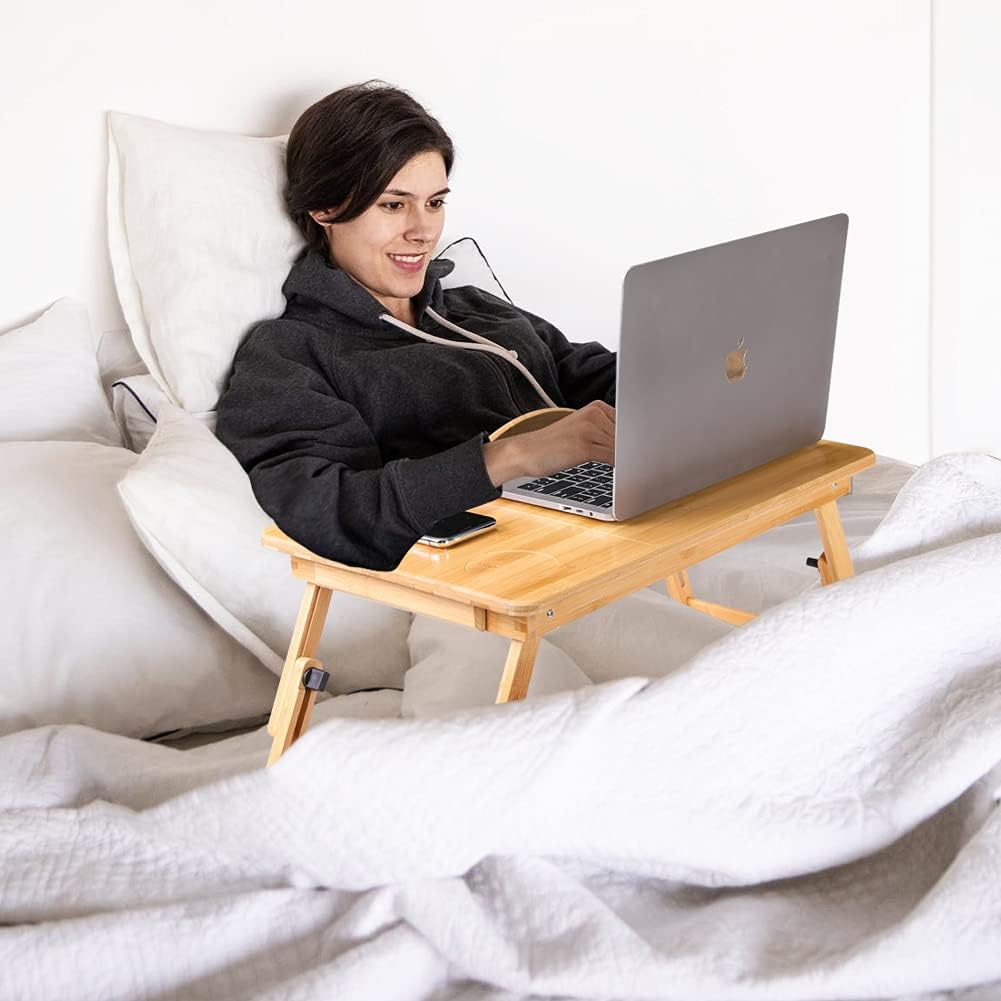 Laptoptisch, Betttablett Bambus Notebooktisch klappbarer Lapdesk Höhenverstellbarer Computertisch Be