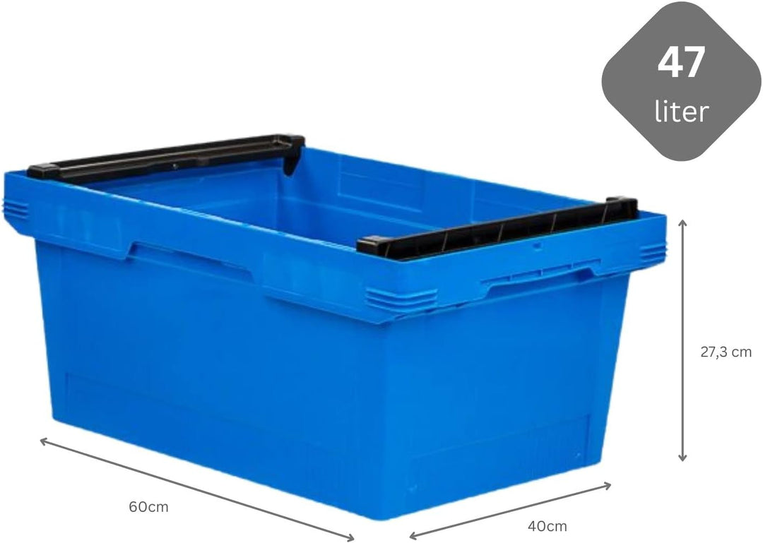 PROREGAL Conical Mehrweg-Stapelbehälter mit Stapelbügel Blau | HxBxT 27,3x40x60cm | 47 Liter | Lager