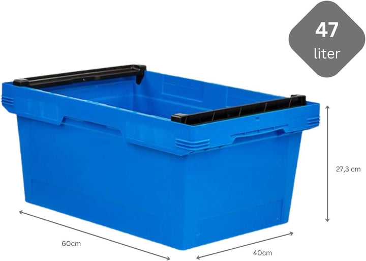 PROREGAL Conical Mehrweg-Stapelbehälter mit Stapelbügel Blau | HxBxT 27,3x40x60cm | 47 Liter | Lager