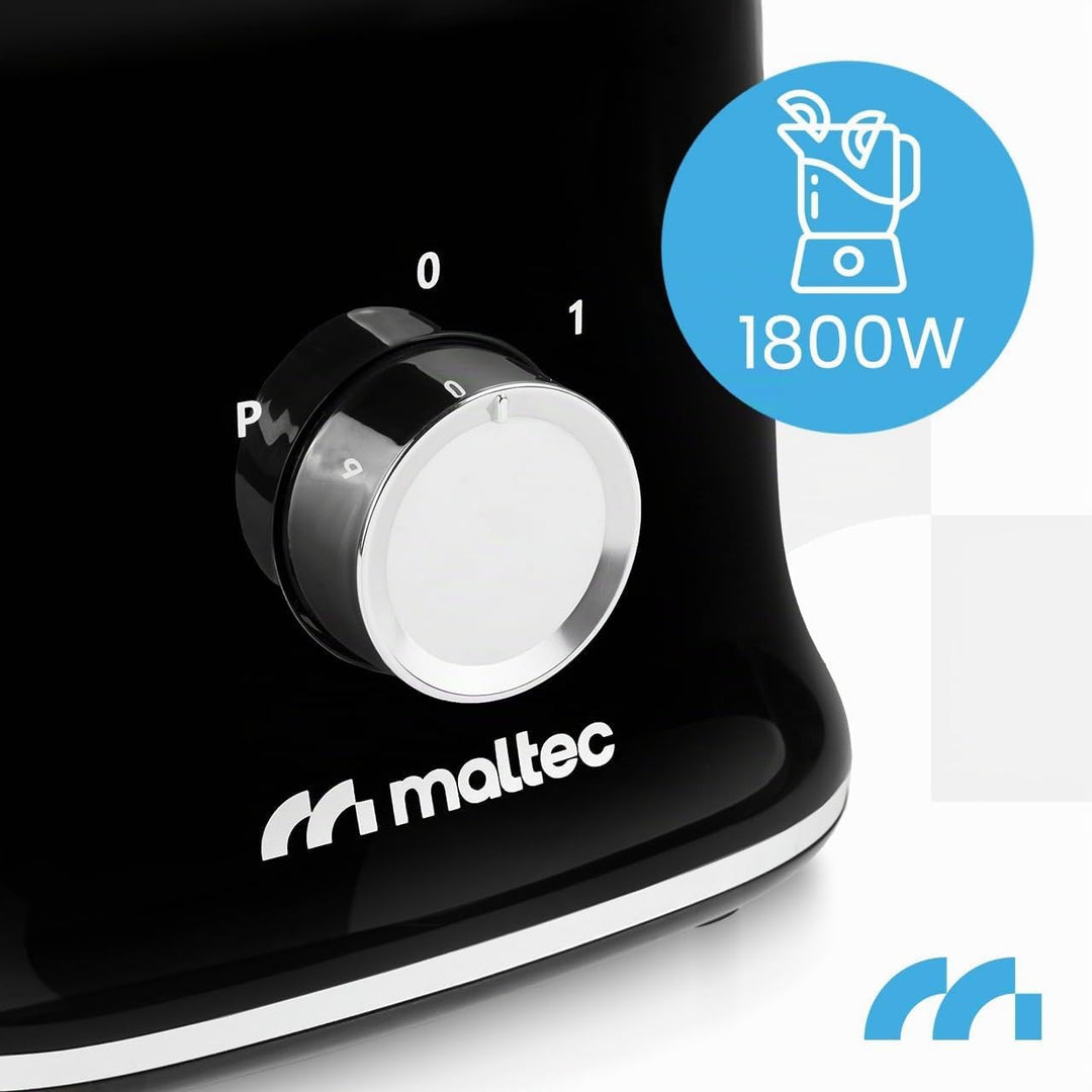 MalTec Standmixer Glas Smoothie Maker für Cocktails BL1800W Blender, Mühle,2 Bidons 1,6l Schwarz