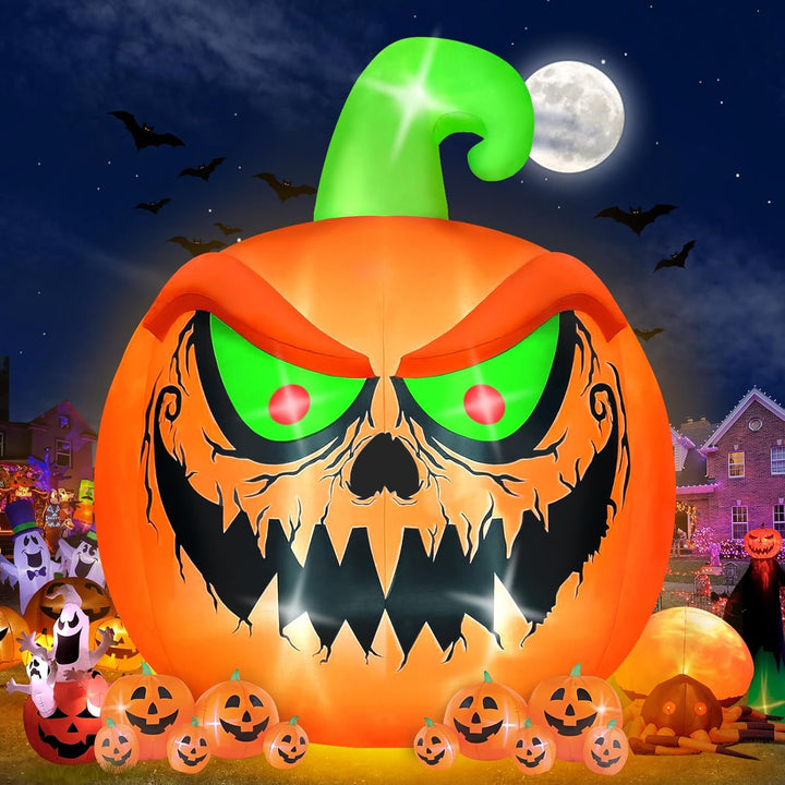 Kalolary 15Ft Halloween Aufblasbare Dekoration - Riesiger Kürbis Mit Grün-Roten Augen für Innen und