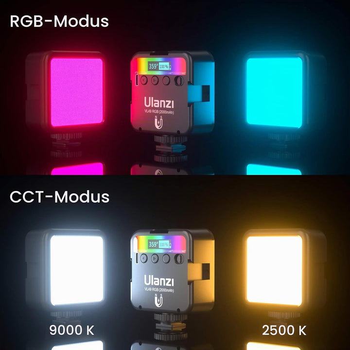 Ulanzi VL49 RGB Mini Multi Color LED Videolampe für Smartphone und Kamera Fülleuchte mit einstellbar