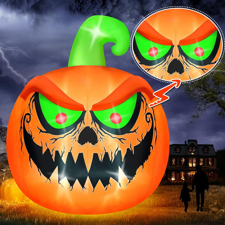 Kalolary 15Ft Halloween Aufblasbare Dekoration - Riesiger Kürbis Mit Grün-Roten Augen für Innen und