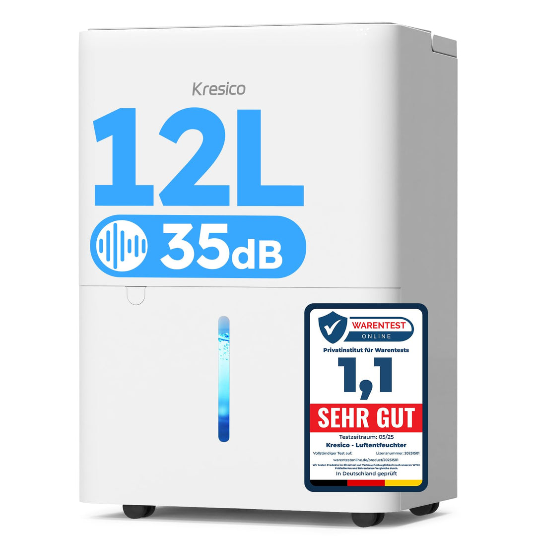 Kresico xWolei Luftentfeuchter elektrisch 12L/24h, Entfeuchter elektrisch 35dB, Raumentfeuchter für