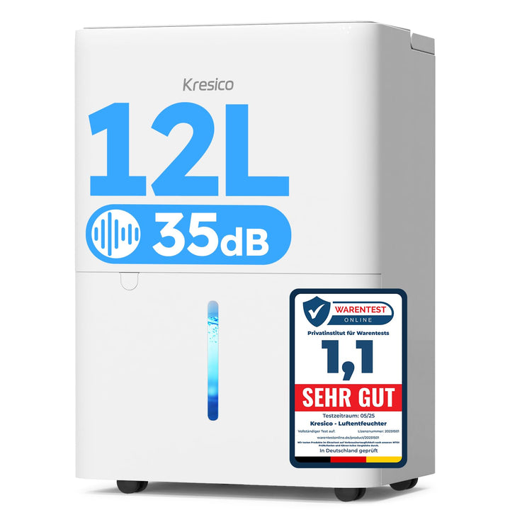 Kresico xWolei Luftentfeuchter elektrisch 12L/24h, Entfeuchter elektrisch 35dB, Raumentfeuchter für