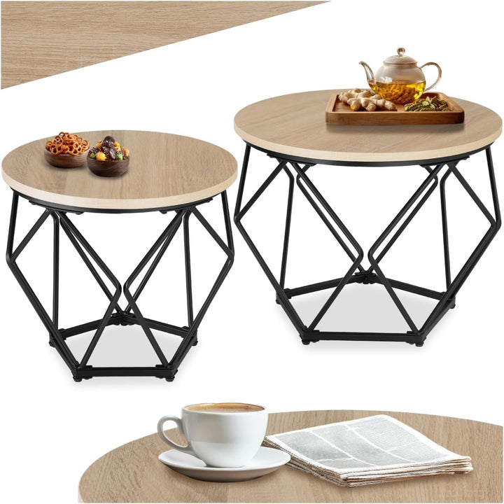tectake Couchtisch 2er Set, Beistelltisch in Diamantform, Industrie-Design, für Wohnzimmer Schlafzim
