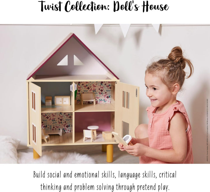 Janod Twist Puppenhaus aus Holz-11 Zubehörteile Puppenmöbel-Magnetische Türen-Spielzeug aus FSC Ab 3