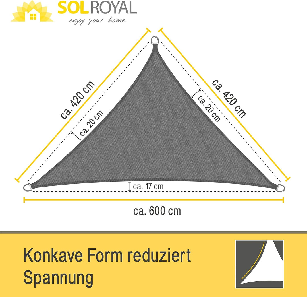 Sol Royal Sonnensegel dreieckig wasserdurchlässig HDPE UV Sonnenschutz Pool | 6x4,2x4,2m Anthrazit a