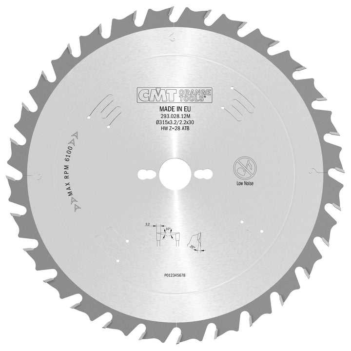 CMT Orange Tools Kreissägeblatt HW 315 x 3,2 / 2,2 x 30 Z=28 10° ATB - 293.028.12M - für ausrissfrei