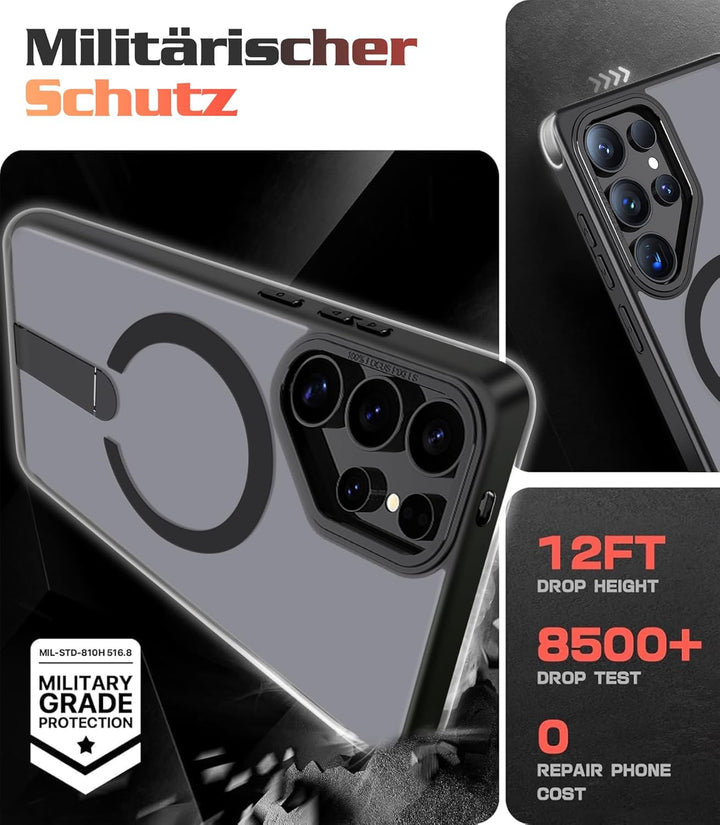 Giyer Magnetisch Handyhülle für Samsung Galaxy S23 Ultra/S22 Ultra Hülle mit Ständer Schutzfolie, Sc