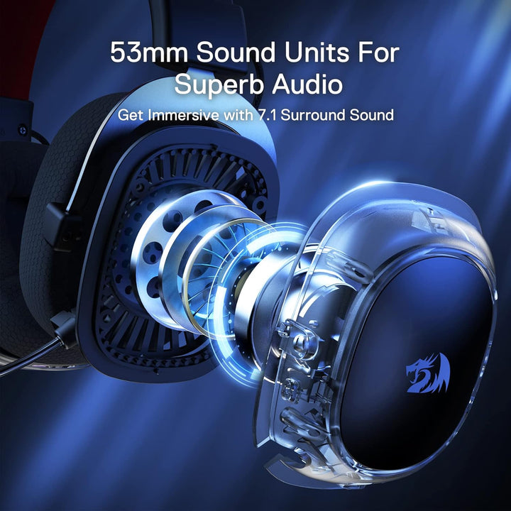 Redragon H510 Zeus-X RGB Kabelloses Gaming-Headset – 7.1 Surround Sound – 53 mm Audio-Treiber-Ohrpol