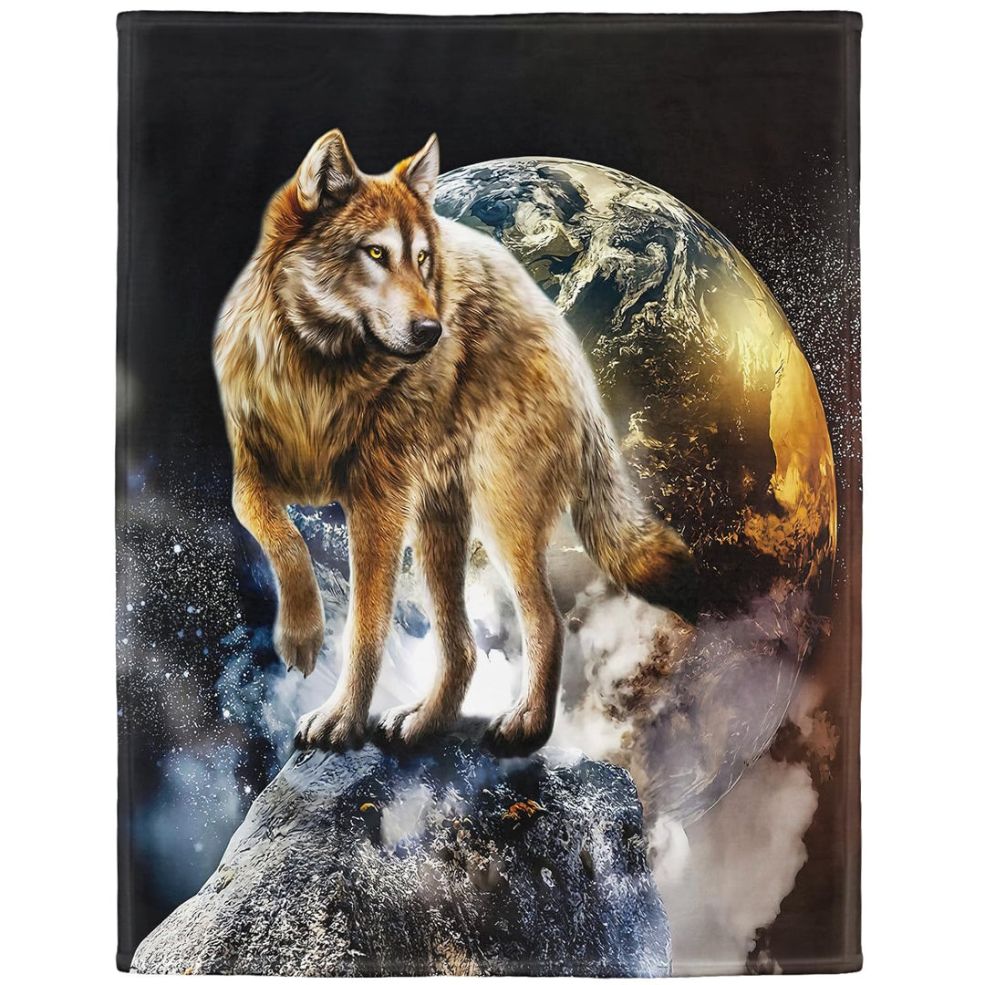 YISUMEI Decke 150x200 cm Kuscheldecken Sanft Flanell Weich Fleecedecke Tagesdecke Wolf Erde 150 x 20