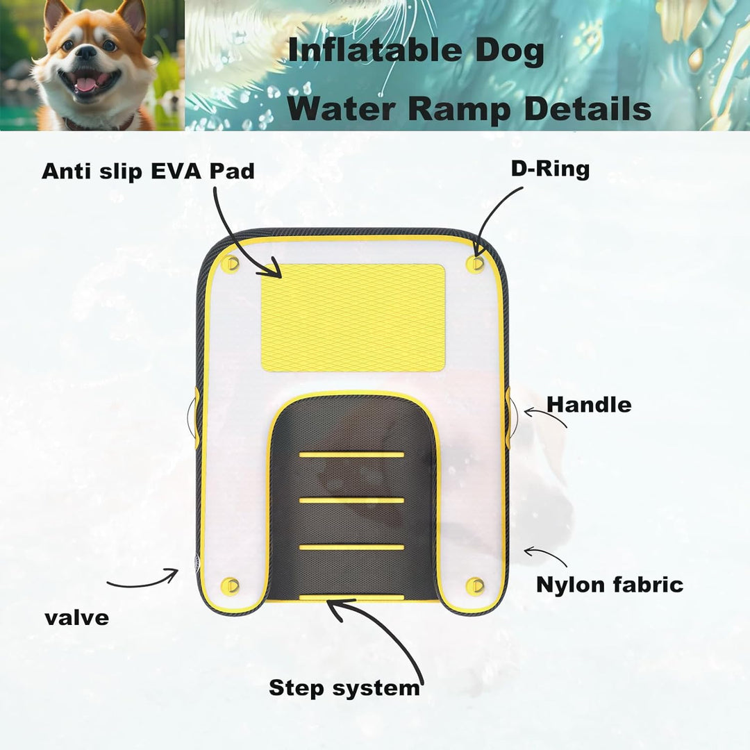 HEYLIFE Aufblasbare Hunderampe, schwimmende Dock, Wasserflossleiter für Pool, bis zu 100 kg, Gelb, 1