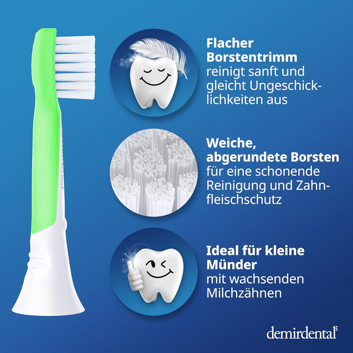 demirdental Kinder Ersatzbürsten passend für Philips Sonicare Kids, Compact Mini Bürstenköpfe für 3-