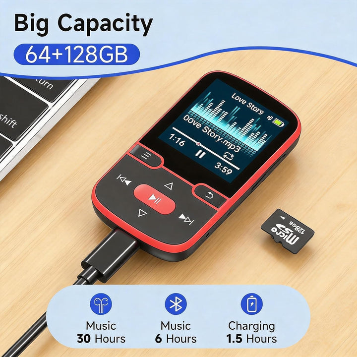 64 GB MP3 Player mit Bluetooth 5.3, mp3-player und MP4-Player für Kinder | Nur 28g leicht mit Clip f